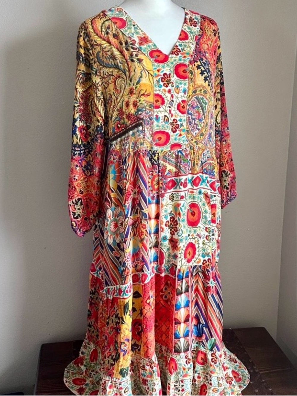 Shana Silk Boho Tiered Dress w Pockets Cruise Johnny Was Inspired NWT XXL - Picture 2 of 7